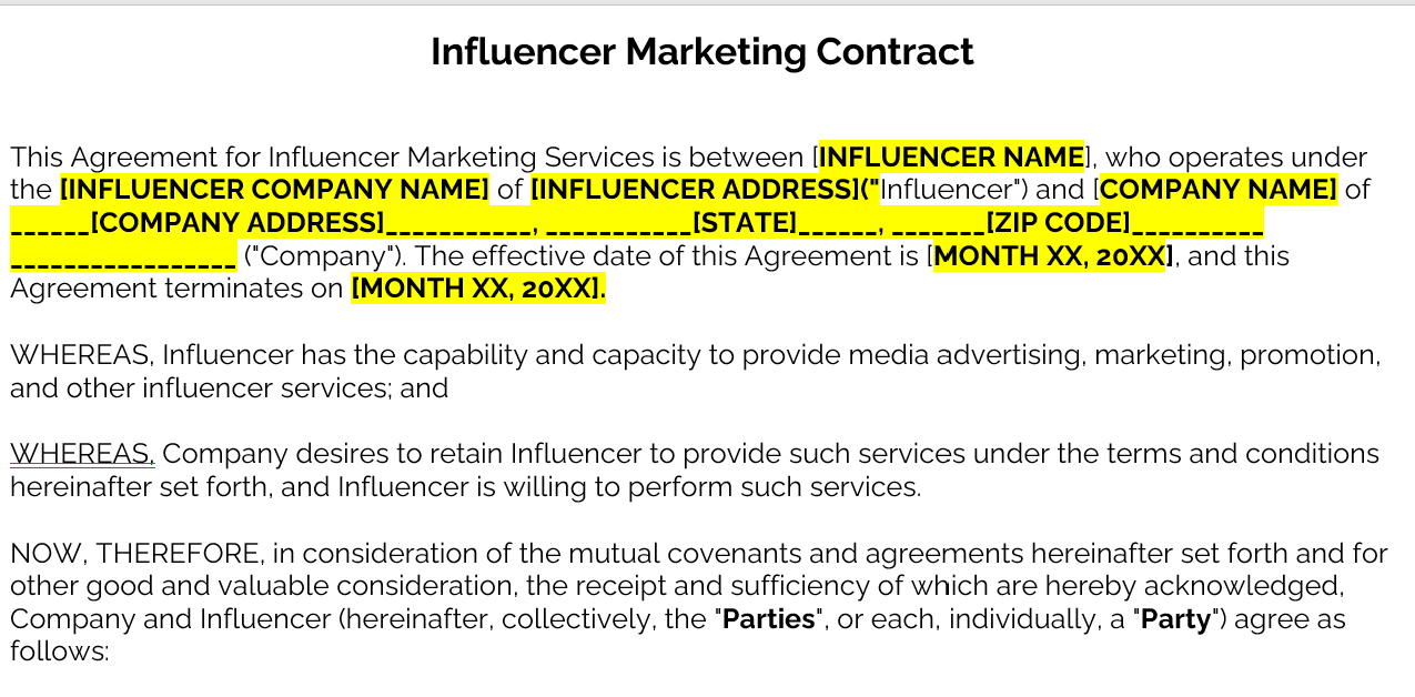 INFLUENCER MARKETING CONTRACT